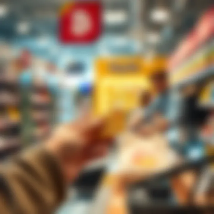 A person using a stablecoin card at a retail store checkout, showcasing modern payment methods.