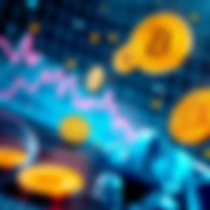 An illustration showing a stablecoin crashing with graphs declining and decentralized bitcoin cash icons in the background, highlighting self-custody.