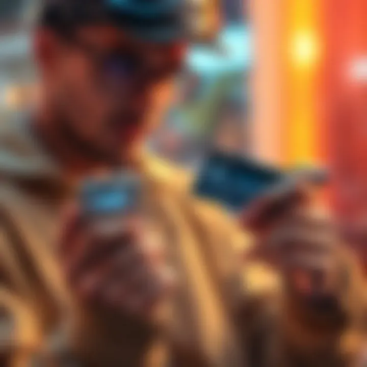 Individual holding a stablecoin-backed credit card while looking at a smartphone with a blockchain app