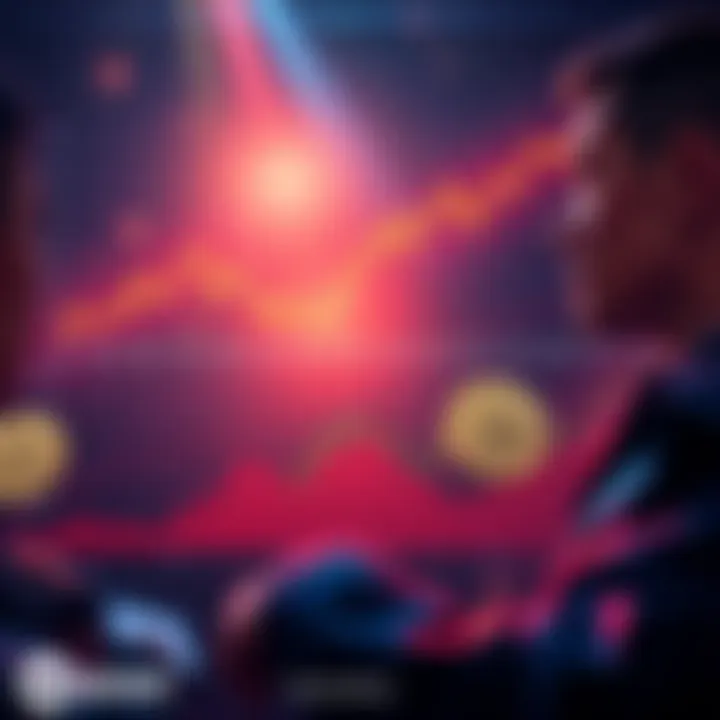 A graphic showing a declining stablecoin chart with worried investors looking at it