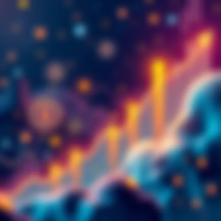 Illustration showing the growth of stablecoins in the DeFi ecosystem with digital currency symbols and a graph indicating upward trends.