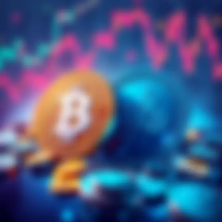 Visual representation of stablecoins supporting the US dollar in the crypto market, featuring symbols of USDT and USDC with a backdrop of economic graphs and dollar signs.
