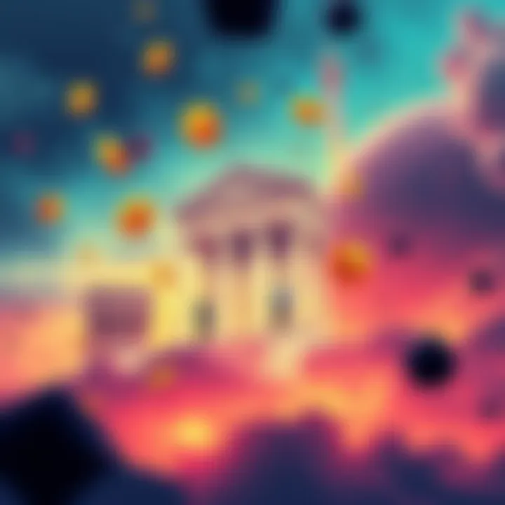 Illustration showing major players in the stablecoin market overshadowing smaller competitors due to new regulations, with symbols for banks and stablecoins depicted prominently.