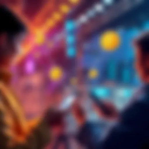 A visual representation of stablecoin transactions between people using digital devices, symbolizing fast international money transfers.