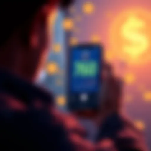 A graphic showing a person looking at their phone displaying a loss after swapping USDC for USDT, with dollar signs and coins in the background.