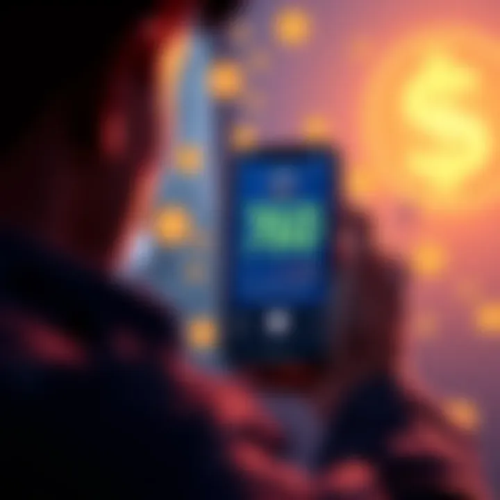 A graphic showing a person looking at their phone displaying a loss after swapping USDC for USDT, with dollar signs and coins in the background.
