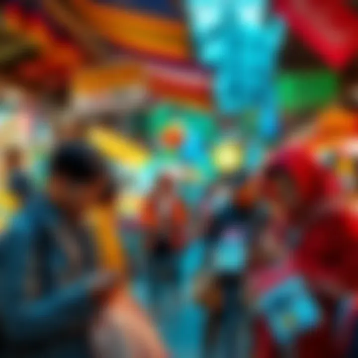 Stablecoin Transactions in Emerging Markets People using stablecoins for transactions on their mobile devices in a market setting