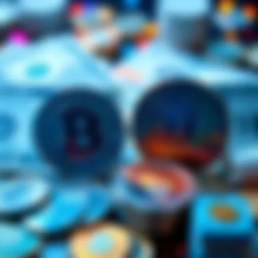 Visual representation of USDC and USDT stablecoins with dollar bills and digital coins