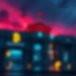 A visual representation of stablecoins potentially impacting traditional bank deposits, showing digital currency symbols alongside bank buildings.