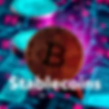 Stablecoins in Cryptocurrency Graphic showing stablecoins symbol with digital currency background representing cryptocurrency transactions.