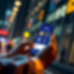 A person using a mobile phone to make a payment with stablecoins, showing a digital wallet interface on the screen