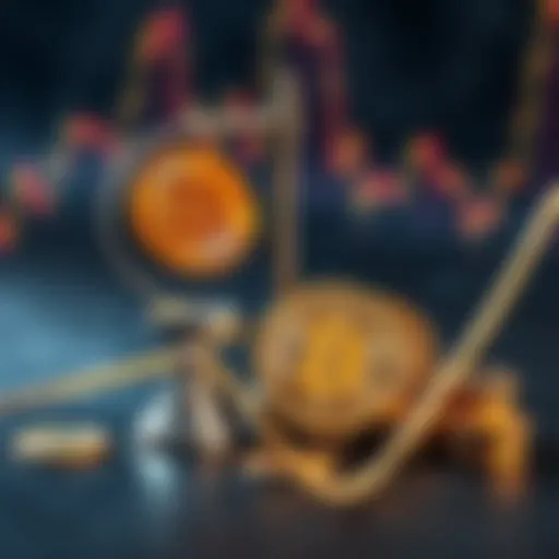 A visual comparison of stablecoins and Bitcoin with currency symbols and a scale