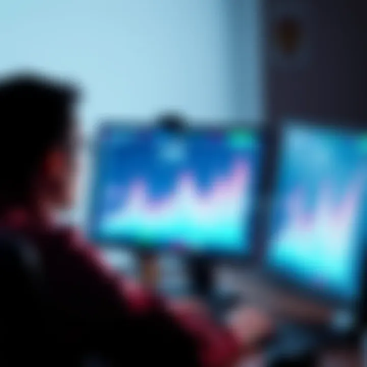 Stagnant Portfolio A person anxiously looking at a computer screen showing a flat investment graph, reflecting stress and concern about their mental health due to stagnant digital assets.