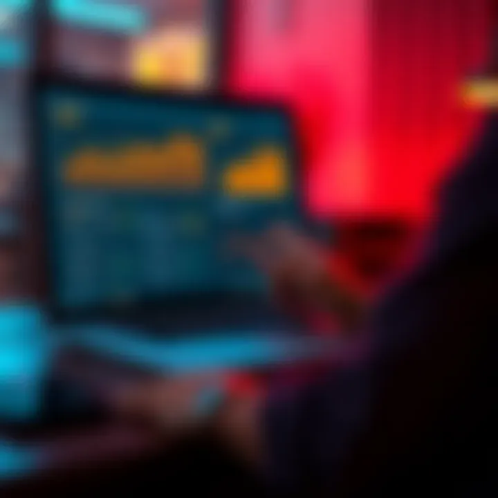 A person analyzing staking options for Solana on a laptop with graphs and charts displayed