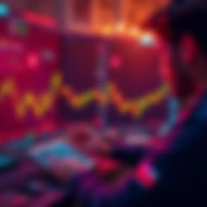 Staking Solana on a Crypto Platform A person analyzing cryptocurrency charts with Solana coins in focus, symbolizing staking and investment opportunities.