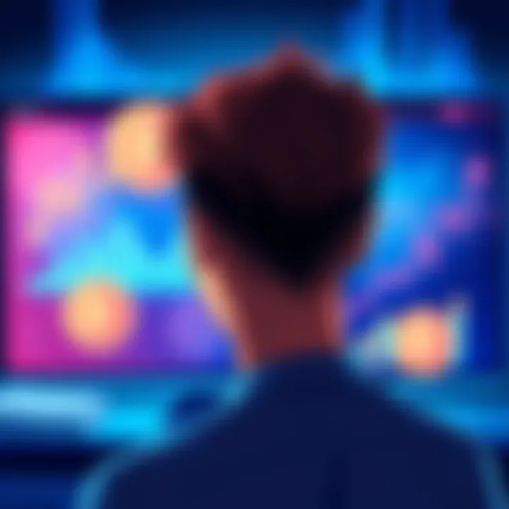A person looking at a screen displaying Pi tokens with graphs indicating growth, symbolizing staking and crypto investment.