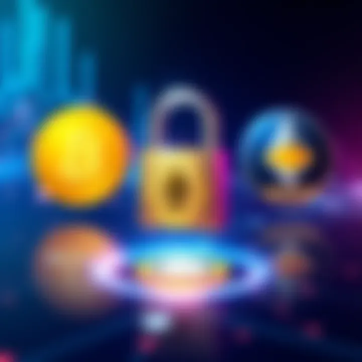 A graphic showing Bitcoin, Ethereum, Solana, and PAX Gold symbols with a secure padlock, representing safe staking solutions