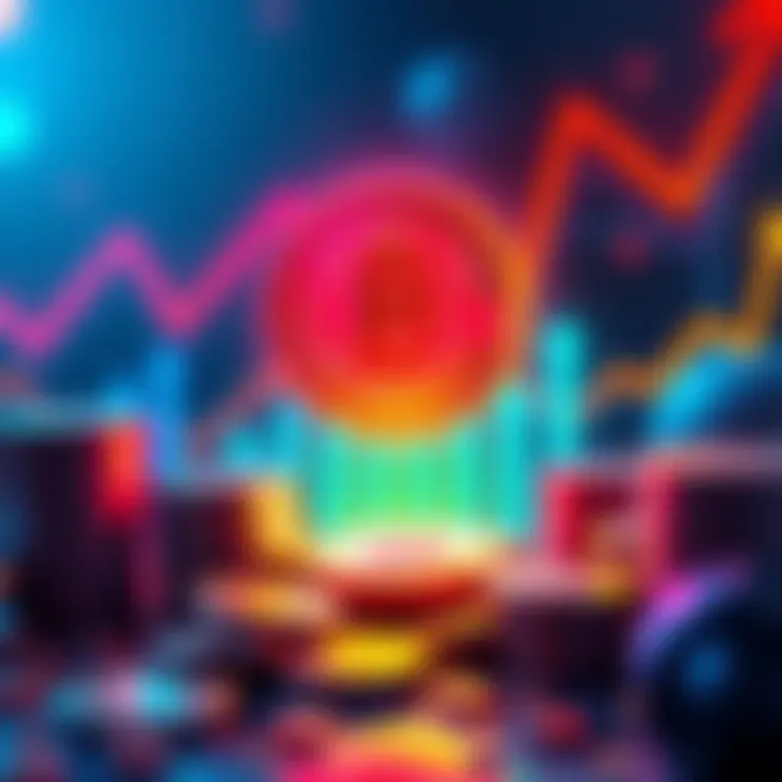 Staking Rewards Concept A visual representation of staking digital currency rewards, featuring vibrant graphics of coins and growth symbols.