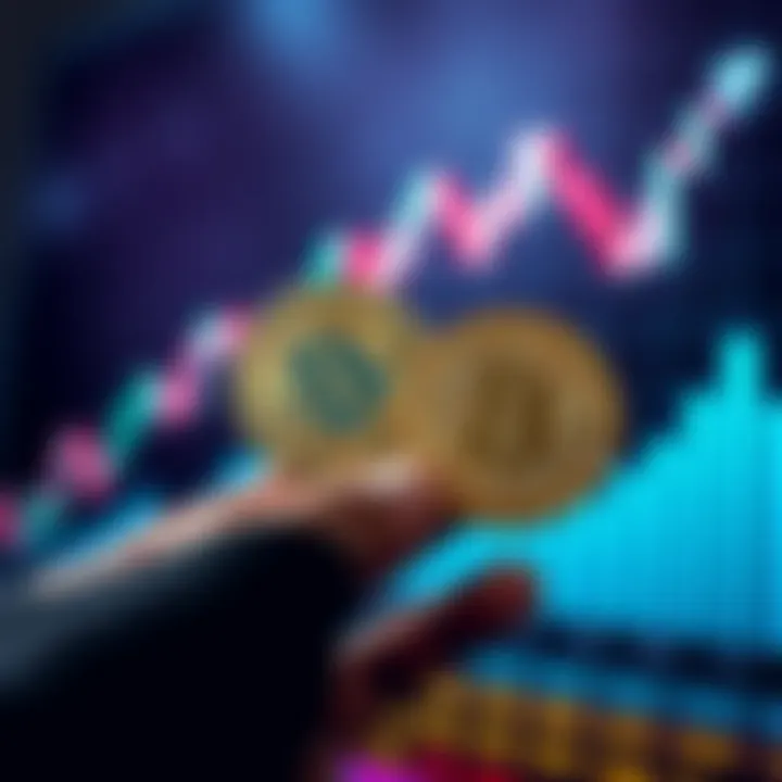 A person holds two WBTC coins with a graph showing potential earnings in the background.