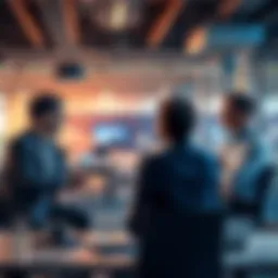 A group of startup founders discussing the benefits of white label crypto wallets in a modern office setting