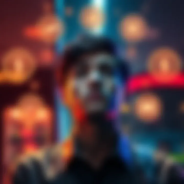 A person contemplating between buying a state badge and acquiring more parcels, with visual symbols of each option around them.