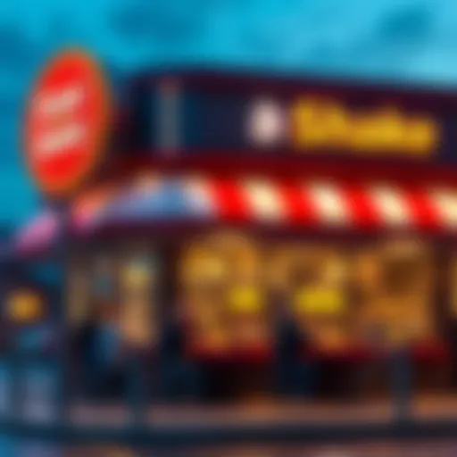 Steak N Shake restaurant with bitcoin signage A Steak N Shake restaurant showing a sign that promotes bitcoin payments, with customers enjoying meals inside.
