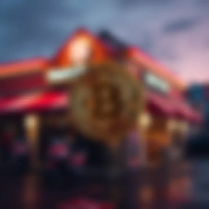 A Bitcoin symbol in front of a Steak ‘n Shake restaurant, highlighting their new payment option