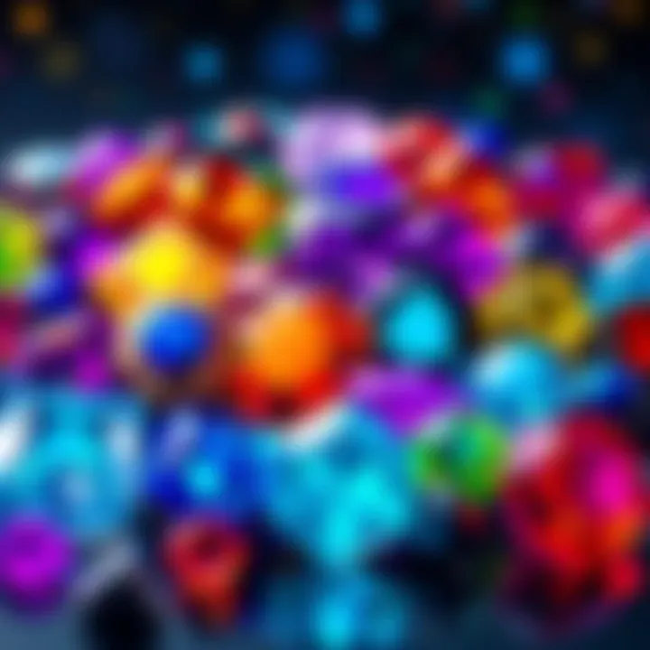 A collection of colorful gems representing Stellar Nights, showcasing their potential use in future gaming events.