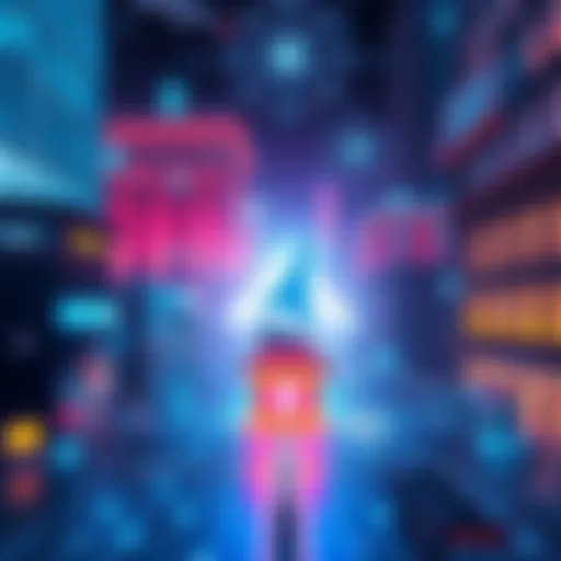 A visual representation showing Stellar interacting with various real world assets like buildings and currency symbols, highlighting financial connections.