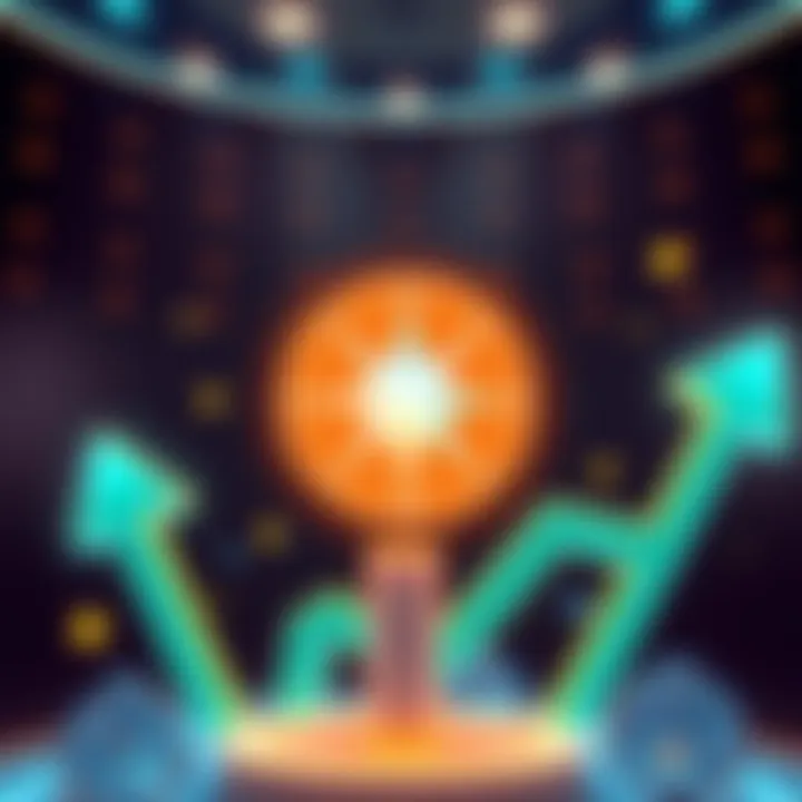 Graphic showing the Stellar logo with upward arrows and digital currency symbols, illustrating the upcoming XLM upgrade and its potential impact.