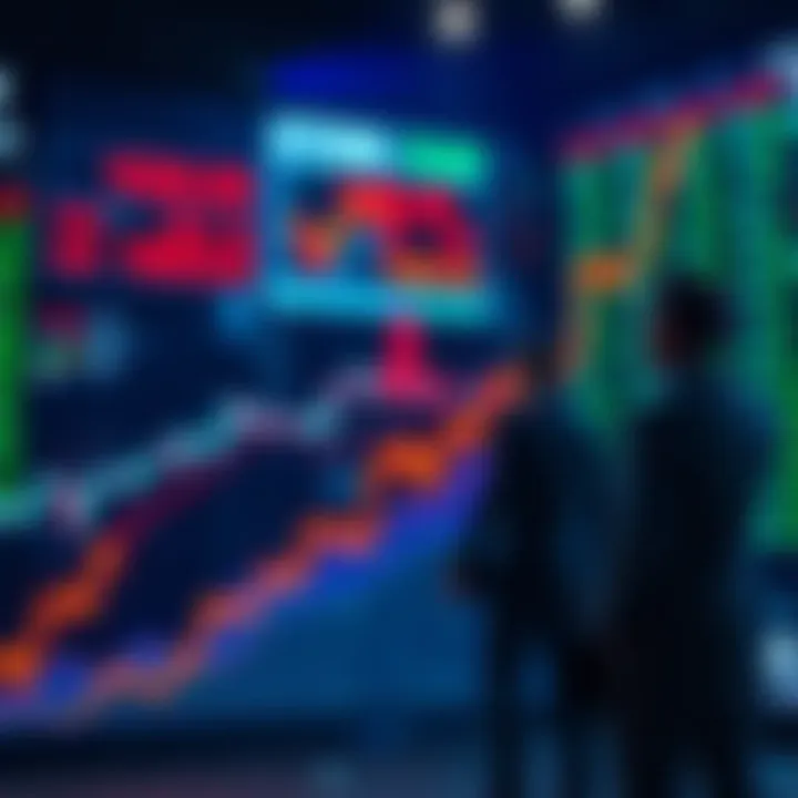 A graph showing rising stock prices with confused investors looking on
