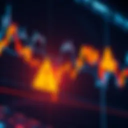 Stock Market Analysis Graph showing fluctuating stock market trends with caution signs