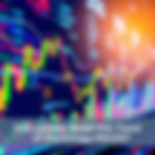 Graph showing rising stock prices with a bullish trend line and financial charts in the background