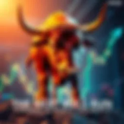 A bull representing a stock market surge with rising charts and profits in the background