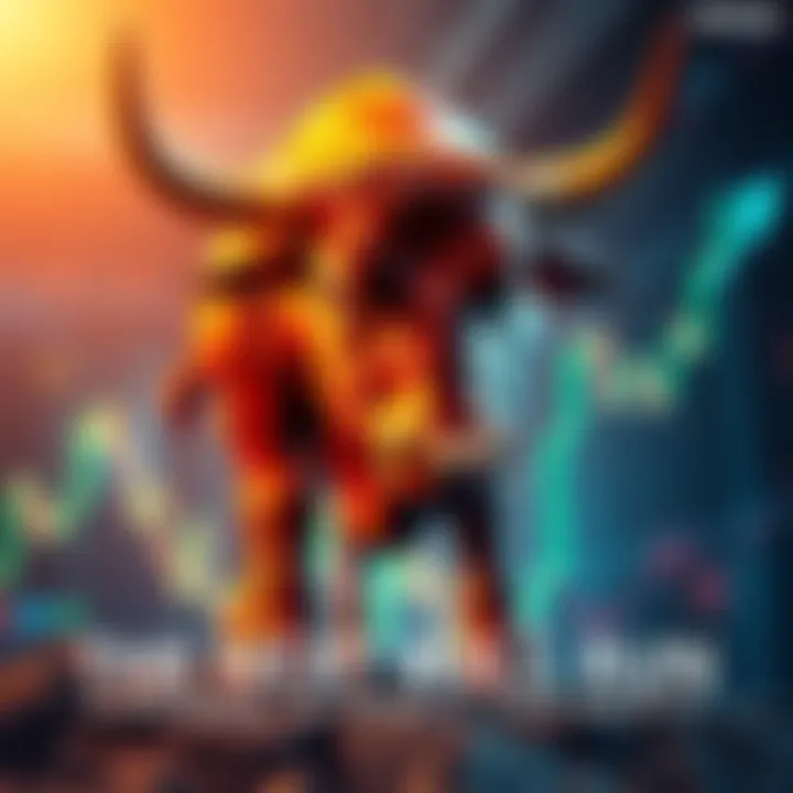 A bull representing a stock market surge with rising charts and profits in the background