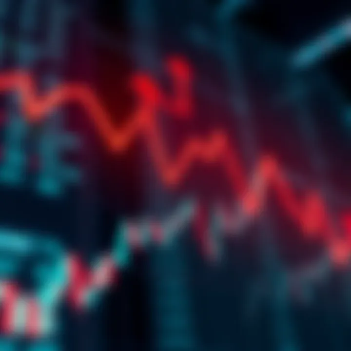 A graphic showing stock market indices dropping, with red arrows indicating a downturn