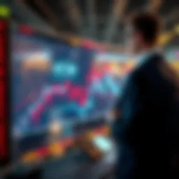 Stock market decline Graph showing a sharp decline in stock prices with a worried investor looking at a screen