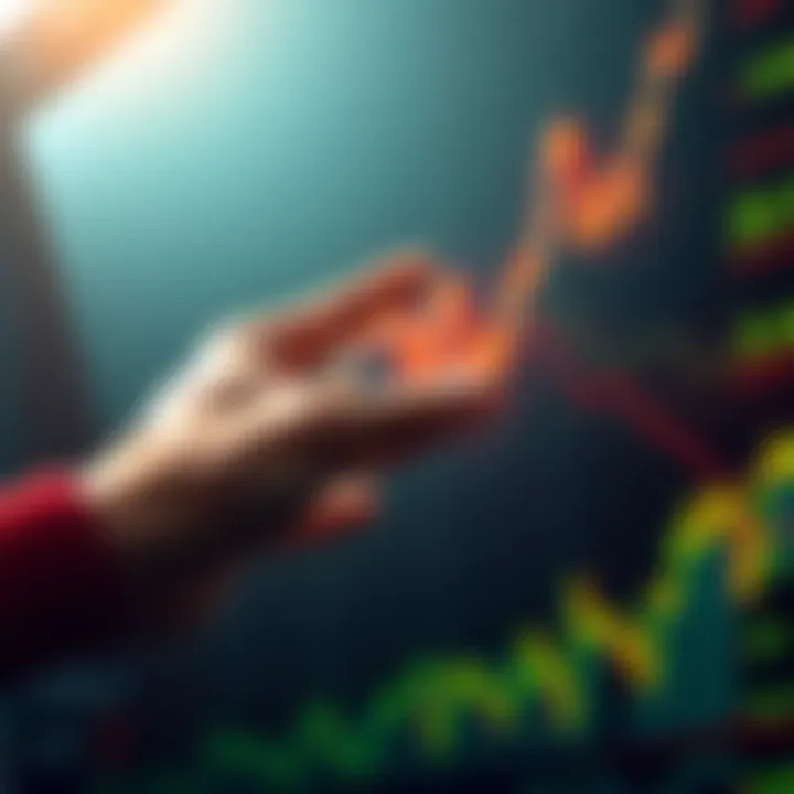 A hand reaching out to catch a falling stock chart with a downward trend