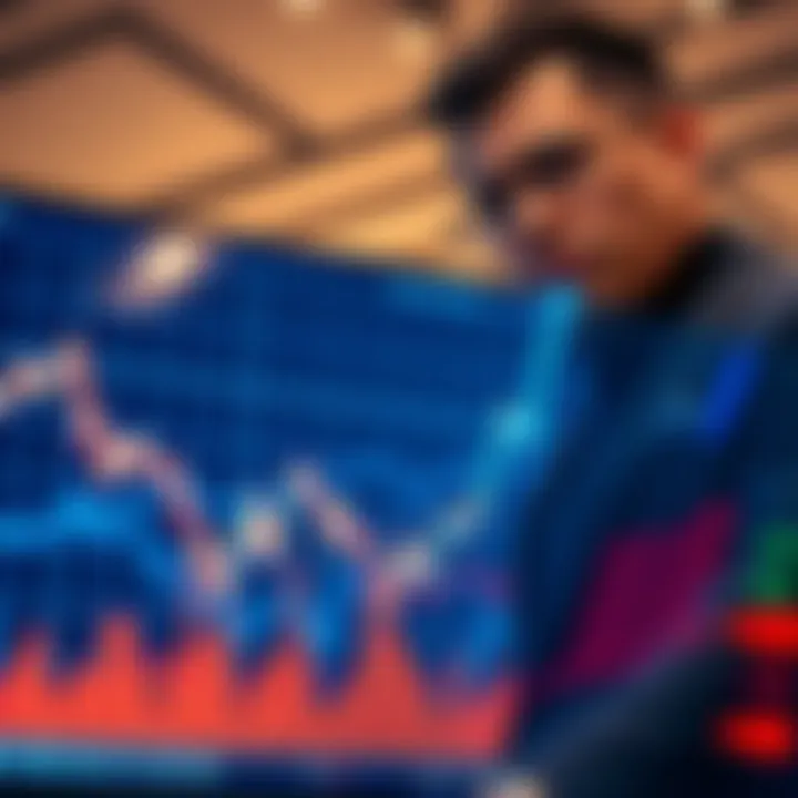 A graph showing a downward trend in the stock market with a worried investor in the background.
