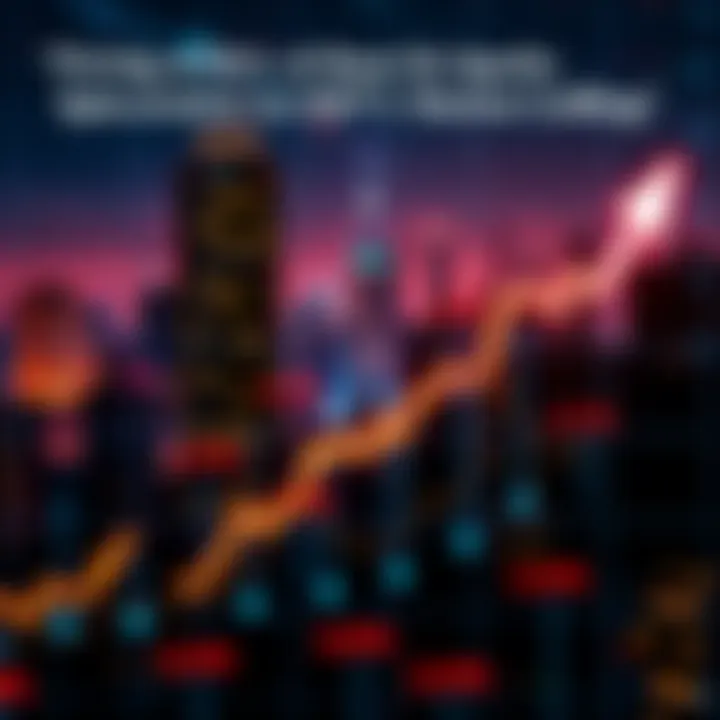 Graph showing an upward trend in stock prices with a backdrop of a city skyline