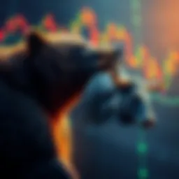 A bear symbolizing a bear market, contrasted with a bull representing potential market rebound, set against a fluctuating stock chart background.