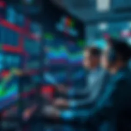 Investors looking at stock market graphs and charts on a computer screen, analyzing data amid rising volatility