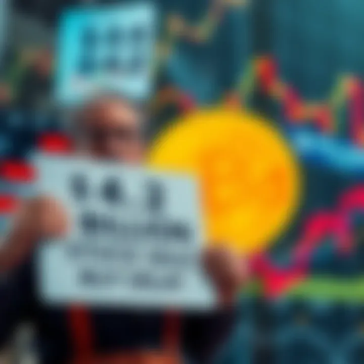 A financial expert holds a sign announcing a $4.2 billion stock sale, with a Bitcoin symbol in the background, indicating market changes.