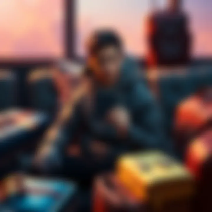 A person holding a Ledger Nano X wallet with a worried expression, sitting on a couch surrounded by travel bags.
