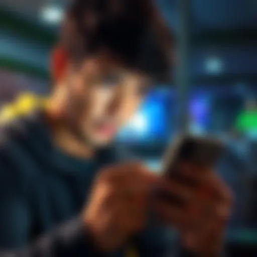 A worried person looking at their phone with a concerned expression, reading about being scammed by a P2P seller.