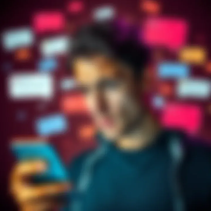 A person looking at a smartphone with a frustrated expression, surrounded by notification bubbles indicating unwanted messages.