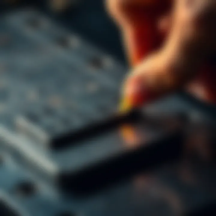 A person engraving a seed phrase onto a durable steel plate for safe storage