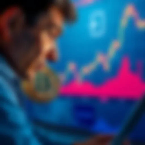 A concerned investor looking at a Bitcoin chart with a high custody fee symbol in the foreground, symbolizing trust issues with custody services.