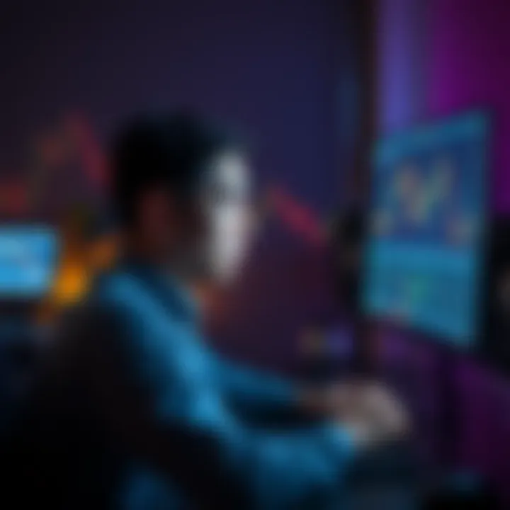 A person sits at a desk, looking worried while staring at a computer screen displaying cryptocurrency prices and charts, symbolizing the stress of investing in digital currencies.