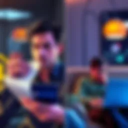 A person looking worried while holding a credit card and a receipt, contrasting with another person sitting relaxed with a laptop showing cryptocurrency graphs.